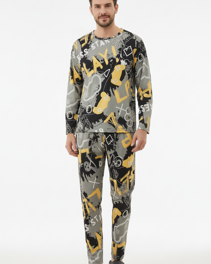 Coole Pyjamas Herren - Schlafanzug mit Graffiti-Print - Ansicht 1