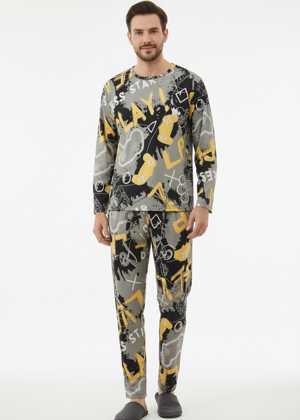 Coole Pyjamas Herren - Schlafanzug mit Graffiti-Print - Ansicht 1