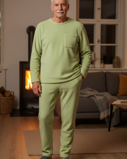 Flauschiger Schlafanzug Herren - Fleece, lang, hellgrün - Ansicht 1