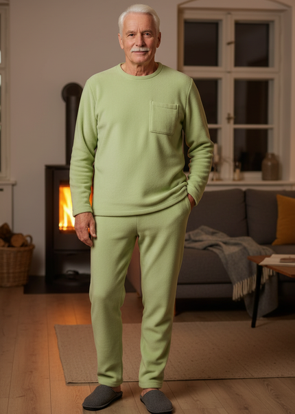 Flauschiger Schlafanzug Herren - Fleece, lang, hellgrün - Ansicht 1