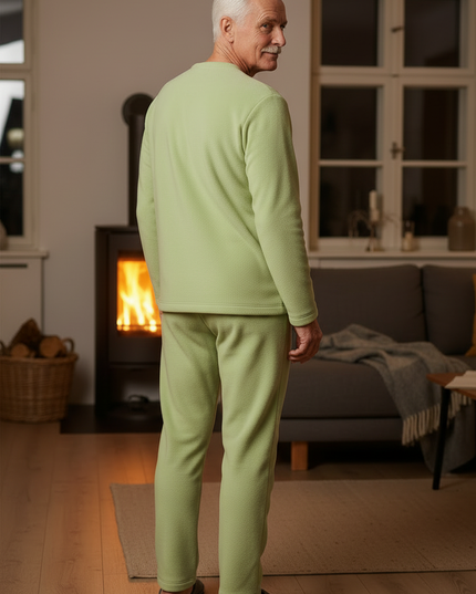 Flauschiger Schlafanzug Herren - Fleece, lang, hellgrün - Ansicht 2
