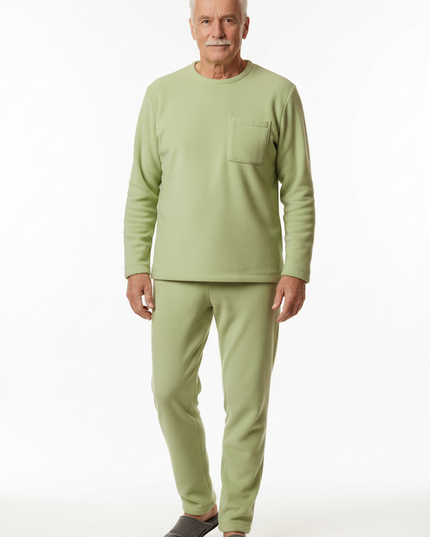Flauschiger Schlafanzug Herren - Fleece, lang, hellgrün - Ansicht 5