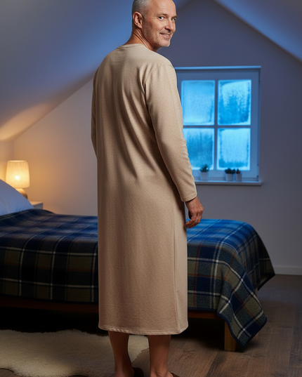 Herren Nachthemd langarm warm - beige meliert - Ansicht 2