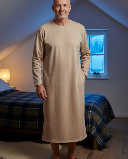 Herren Nachthemd langarm warm - beige meliert - Ansicht 3