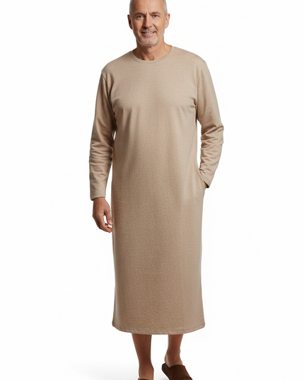 Herren Nachthemd langarm warm - beige meliert - Ansicht 5
