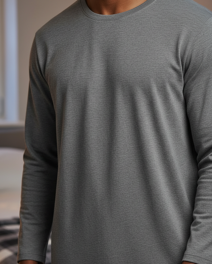 Herren Nachthemd warm: grau meliert, angeraut, knielang - Ansicht 4