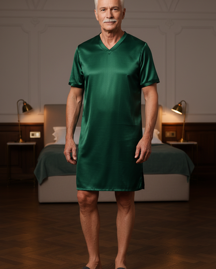 Herren Nachthemden große Größen - Satin, V-Ausschnitt - Ansicht 1