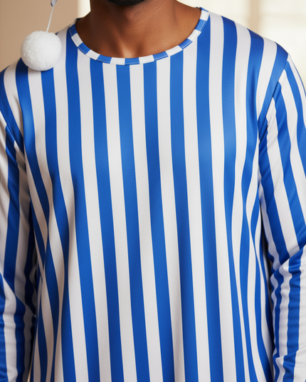 Herren Nachthemden Langarm - Royalblau-weiß gestreift - Ansicht 4