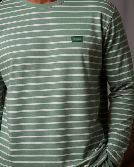 Herren Pyjama Set Baumwolle - salbeigrün-weiß gestreift - Ansicht 4