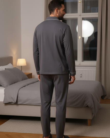 Herren Schlafanzug mit Knöpfen Jersey | Dunkelgrau - Ansicht 2