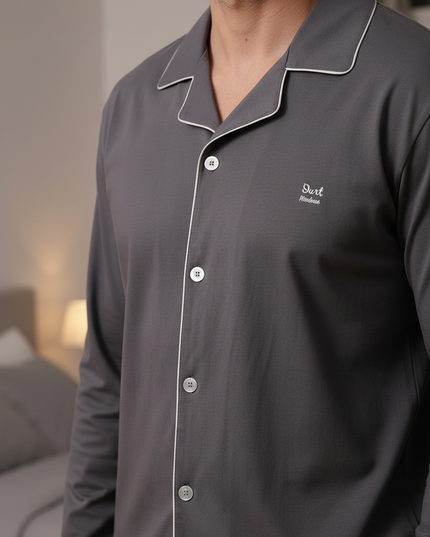 Herren Schlafanzug mit Knöpfen Jersey | Dunkelgrau - Ansicht 4