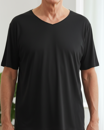 Herren Schlafanzug Shorty - schwarzes Oberteil, weiße Shorts - Ansicht 4