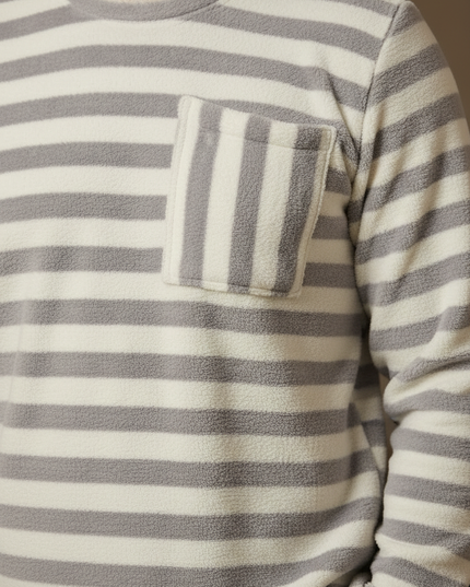 Plüsch Schlafanzug Herren - Fleece, grau-weiß gestreift - Ansicht 4