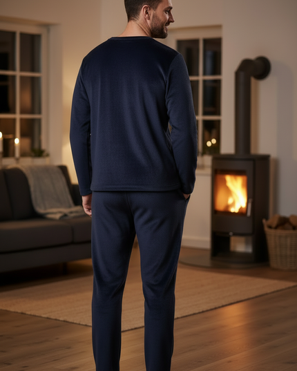 Pyjama Herren Dunkelblau: Flanell mit Corgi-Motiv - Ansicht 1