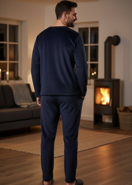 Pyjama Herren Dunkelblau: Flanell mit Corgi-Motiv - Ansicht 1