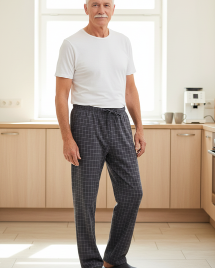 Pyjama Hose Herren Baggy - dunkelgrau kariert - Ansicht 1