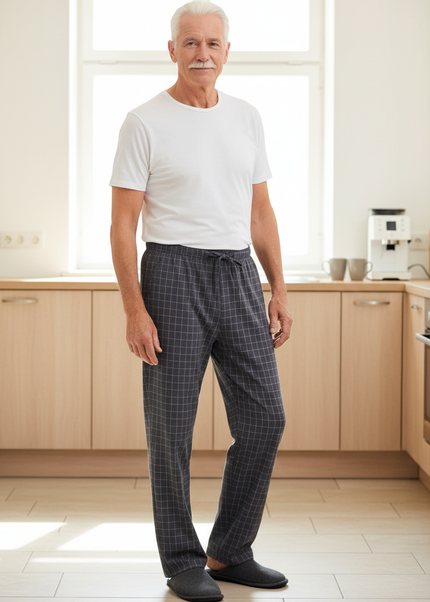 Pyjama Hose Herren Baggy - dunkelgrau kariert - Ansicht 1