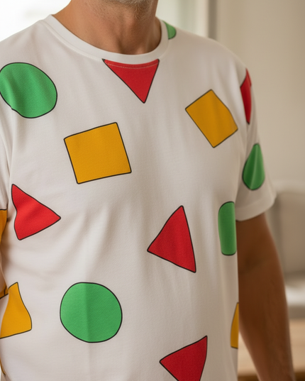 Pyjama kurz Herren Weiß: Baumwolle mit Rundhals und Muster - Ansicht 4