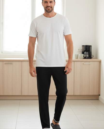 Pyjamahose Herren Schwarz - lang, elastischer Bund - Ansicht 1