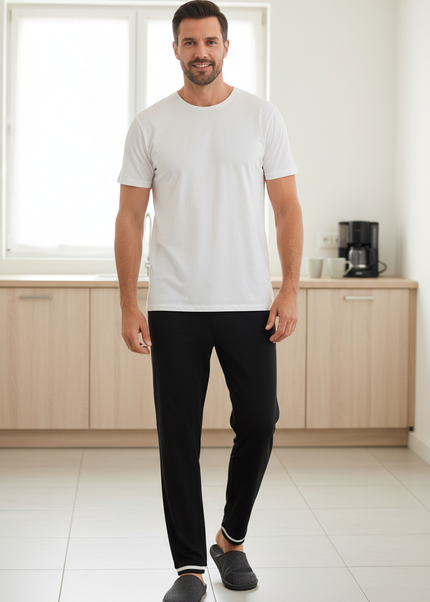 Pyjamahose Herren Schwarz - lang, elastischer Bund - Ansicht 1