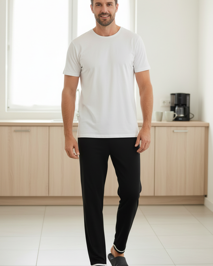 Pyjamahose Herren Schwarz - lang, elastischer Bund - Ansicht 3