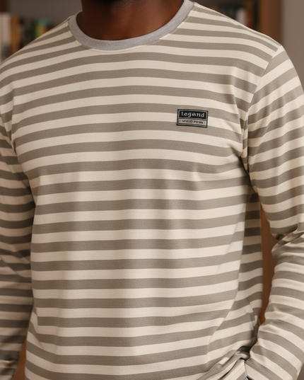 Schlafanzug gestreift XXXL - beige-weiß, langarm - Ansicht 4