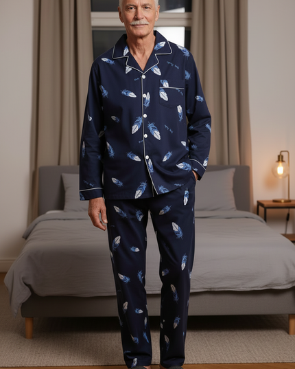Schlafanzug Herren 100% Baumwolle - dunkelblau - Ansicht 3