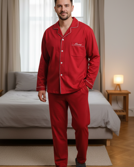 Schlafanzug Herren 7XL - roter Baumwoll-Schlafanzug - Ansicht 1