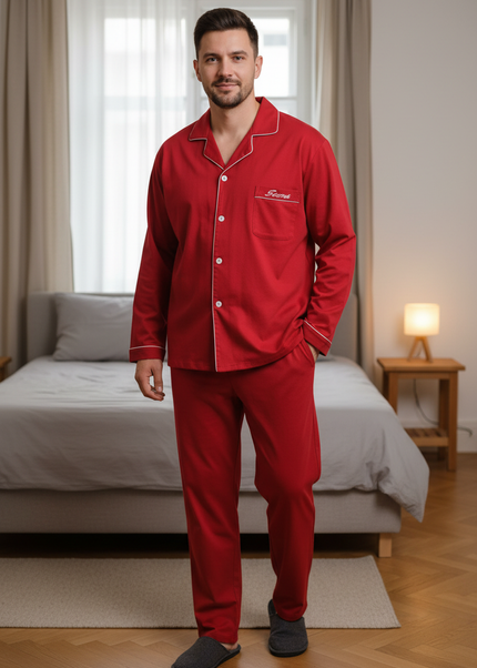 Schlafanzug Herren 7XL - roter Baumwoll-Schlafanzug - Ansicht 1