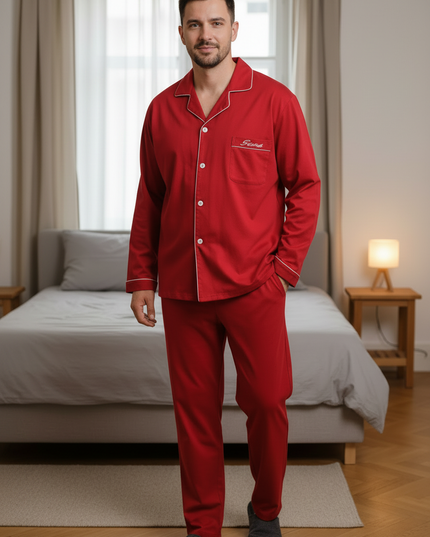 Schlafanzug Herren 7XL - roter Baumwoll-Schlafanzug - Ansicht 3