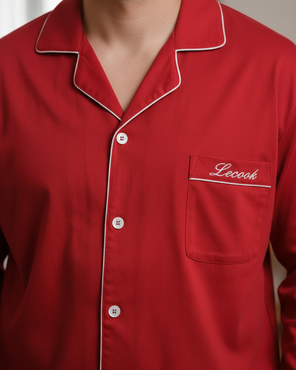 Schlafanzug Herren 7XL - roter Baumwoll-Schlafanzug - Ansicht 4