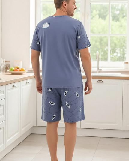 Schlafanzug Herren kurz lustig mit Panda-Print - Ansicht 2