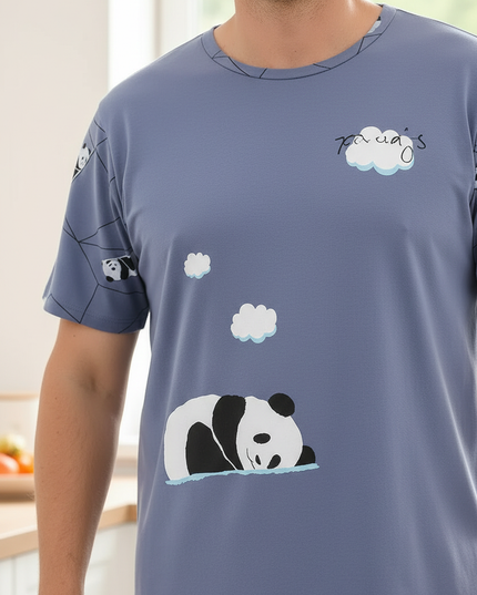 Schlafanzug Herren kurz lustig mit Panda-Print - Ansicht 4