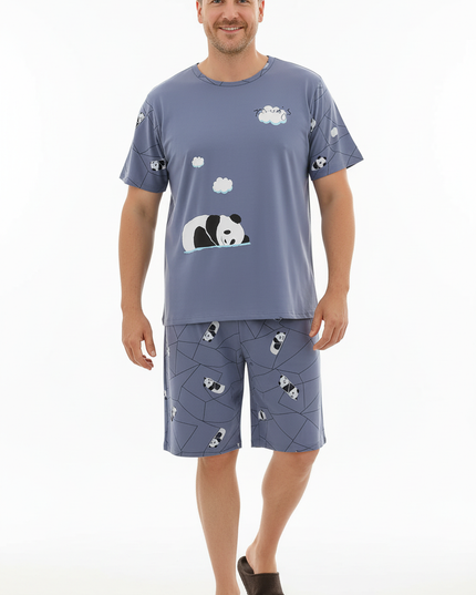 Schlafanzug Herren kurz lustig mit Panda-Print - Ansicht 5