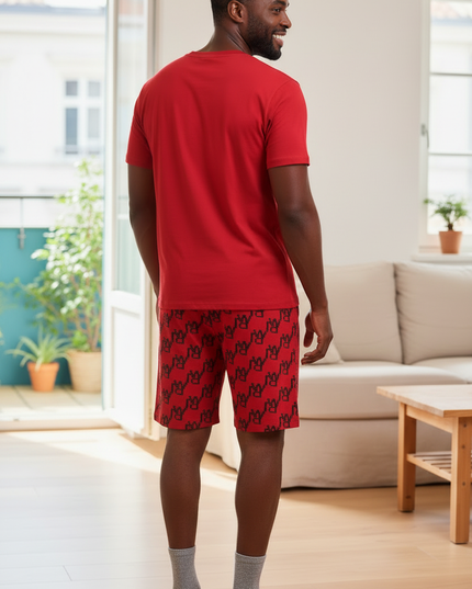 Schlafanzug Herren kurz Rot mit Drachen-Print - Ansicht 2