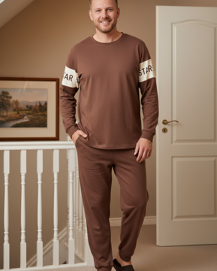 Schlafanzug Herren lang Baumwolle mit Bündchen - Bequem & - Ansicht 1
