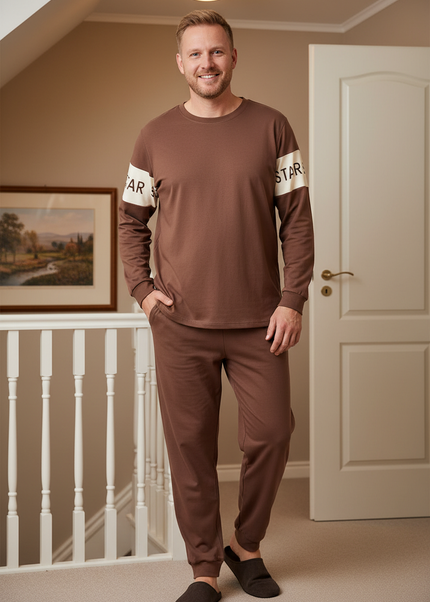 Schlafanzug Herren lang Baumwolle mit Bündchen - Bequem & - Ansicht 1