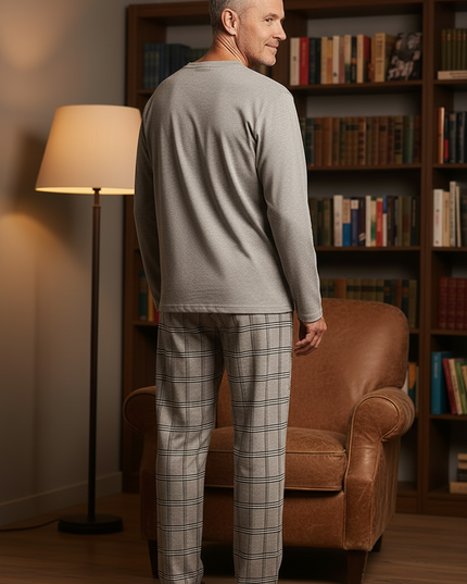 Schlafanzug Herren lang XXXL - beiges Karo-Design - Ansicht 2
