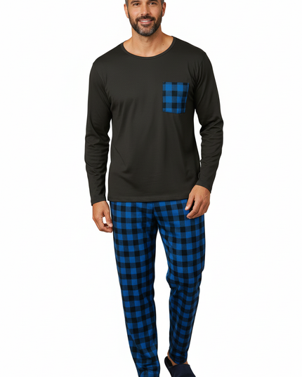 Schlafanzug Winter: dickes Langarm-Modell mit Karo-Hose - Ansicht 5