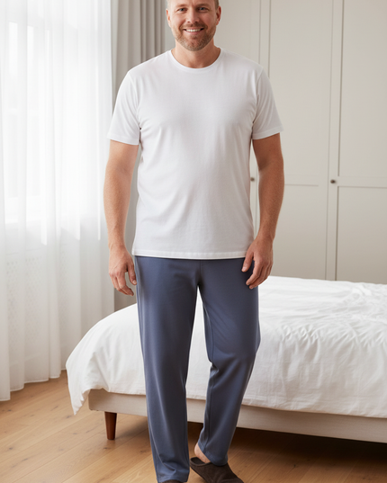 Schlafanzughose Schlafshort Herren | Blaugrau lang - Ansicht 1