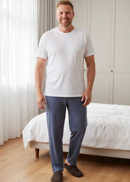 Schlafanzughose Schlafshort Herren | Blaugrau lang - Ansicht 1