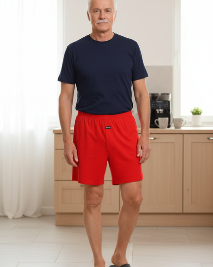 Schlafhose kurz Herren mit Eingriff - rote Baumwoll-Shorts - Ansicht 1
