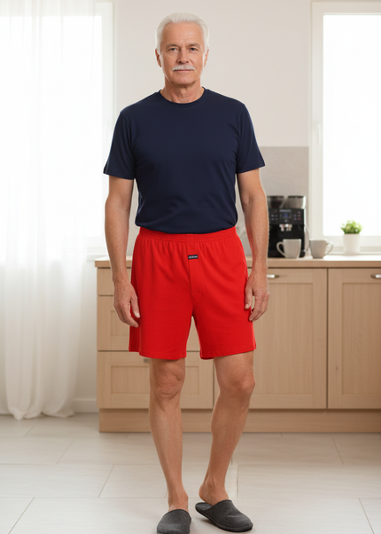 Schlafhose kurz Herren mit Eingriff - rote Baumwoll-Shorts - Ansicht 1