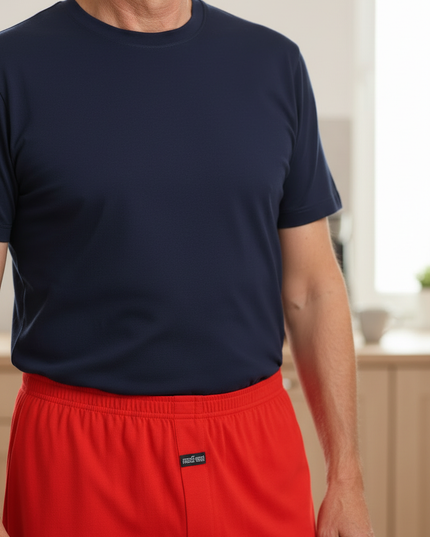Schlafhose kurz Herren mit Eingriff - rote Baumwoll-Shorts - Ansicht 4