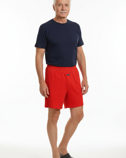 Schlafhose kurz Herren mit Eingriff - rote Baumwoll-Shorts - Ansicht 5
