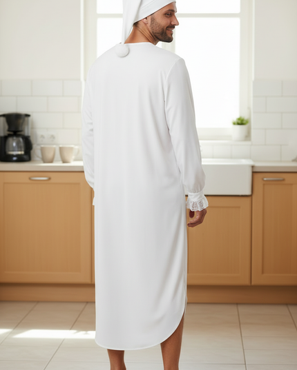 Weißes Nachthemd Herren - lang mit Rüschen-Latz - Ansicht 2